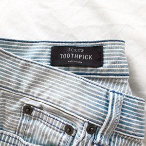 J. Crew Railroad Stripe Toothpick Ankle Zip Jeans